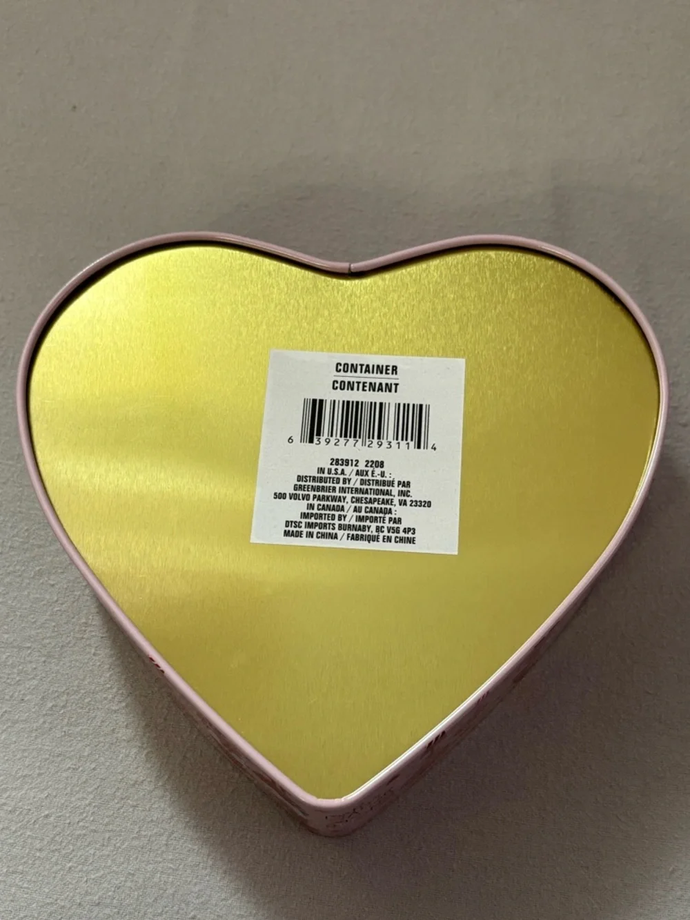 Heart-Shaped Gnome Storage Tin in Pink & Red 